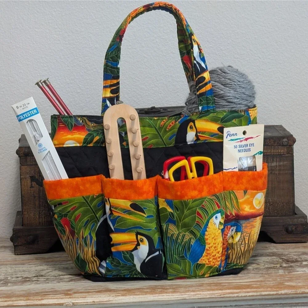 Hand Crafted Tropical Bird Print Women's Bingo/Organizer Tote